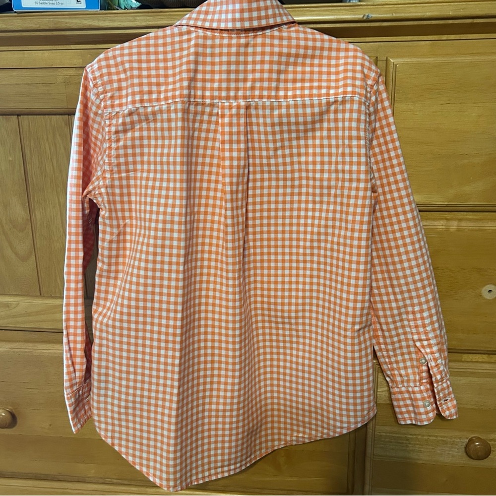 Ralph Lauren Boy’s Orange and White Checked Long Sleeve Button Down Shirt Size 7 - Picture 7 of 7